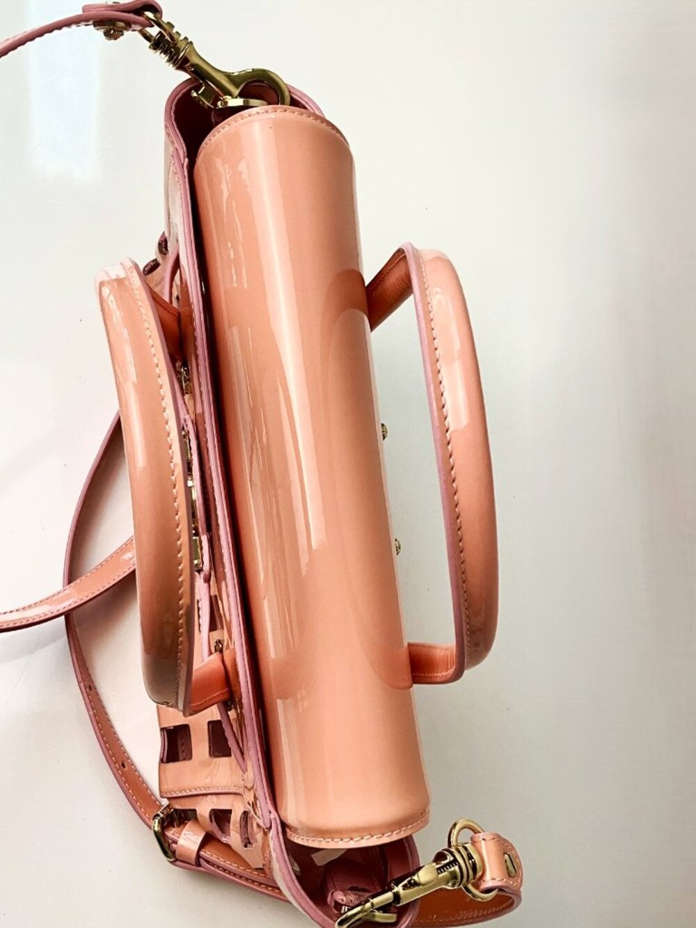 Versace Patent leather Medusa Top Handle Bag Pink Cutout Satchel - Picture 5 of 11